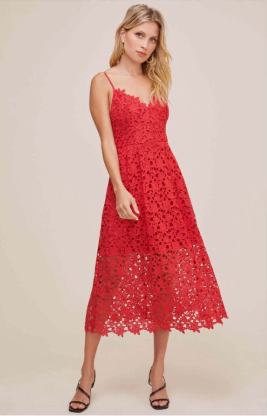 ASTR the Label Lace A-Line Midi Dress in Red sz M
